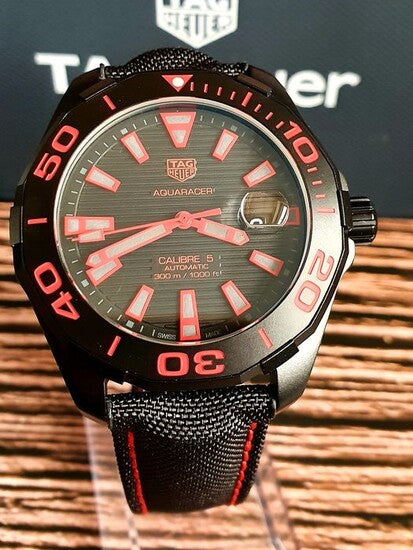 Buy Shop Tag Heuer Aquaracer Caliber 5 Black Dial Black Nylon Strap Watch for Men - WAY208A.FC6381 USA Online