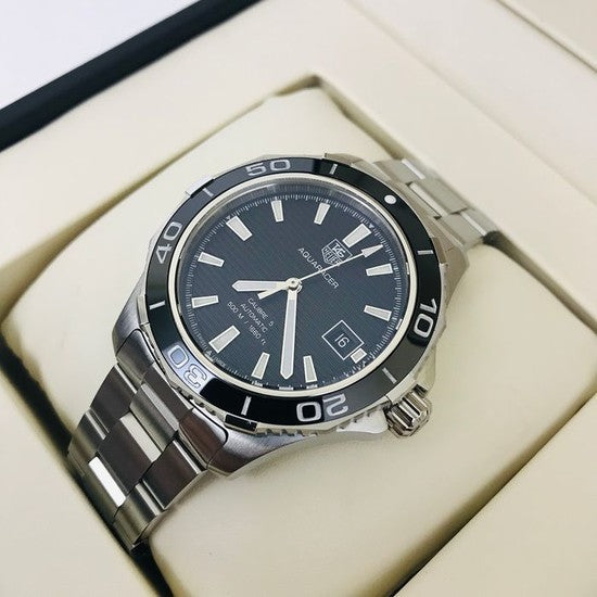 Tag Heuer Aquaracer Caliber 5 Automatic Black Dial Silver Steel Strap Watch for Men - WAK2110.BA0830