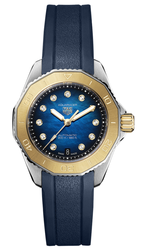 Buy Shop Tag Heuer Aquaracer Professional 200 Automatic Diamonds Blue Dial Blue Rubber Strap Watch for Women - WBP2450.FT6215 USA Online