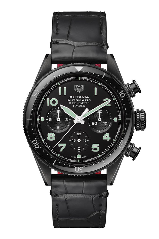 Buy Shop Tag Heuer Autavia Chronometer Flyback Chronograph Black Dial Black Leather Strap Watch for Men - CBE511C.FC8280 USA Online