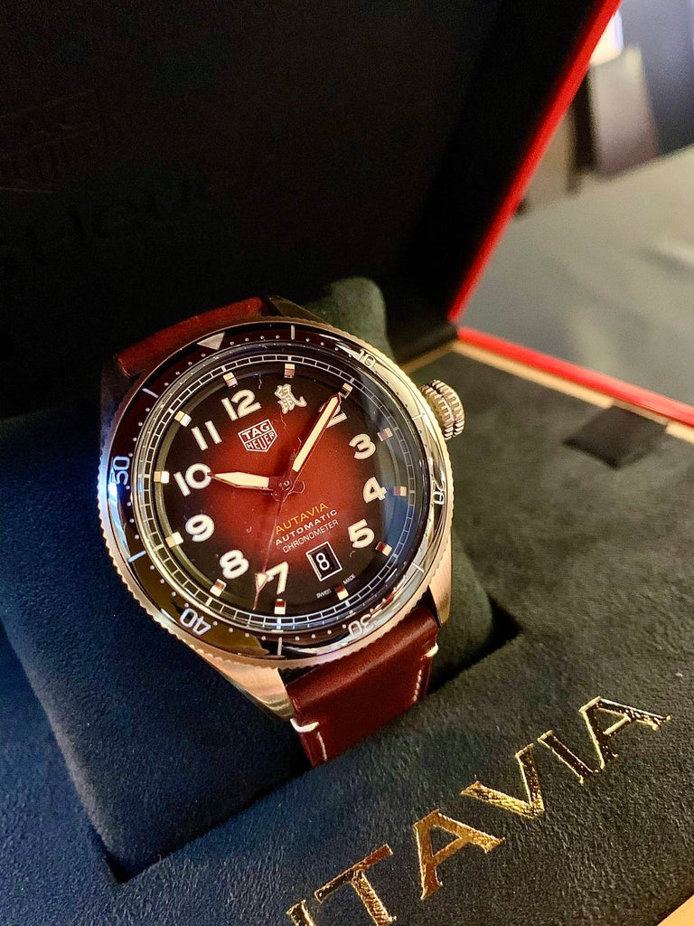 Buy Shop Tag Heuer Autavia Calibre 5 Chinese New Year Maroon Dial Maroon Leather Strap Watch for Men - WBE5193.FC8300 USA Online