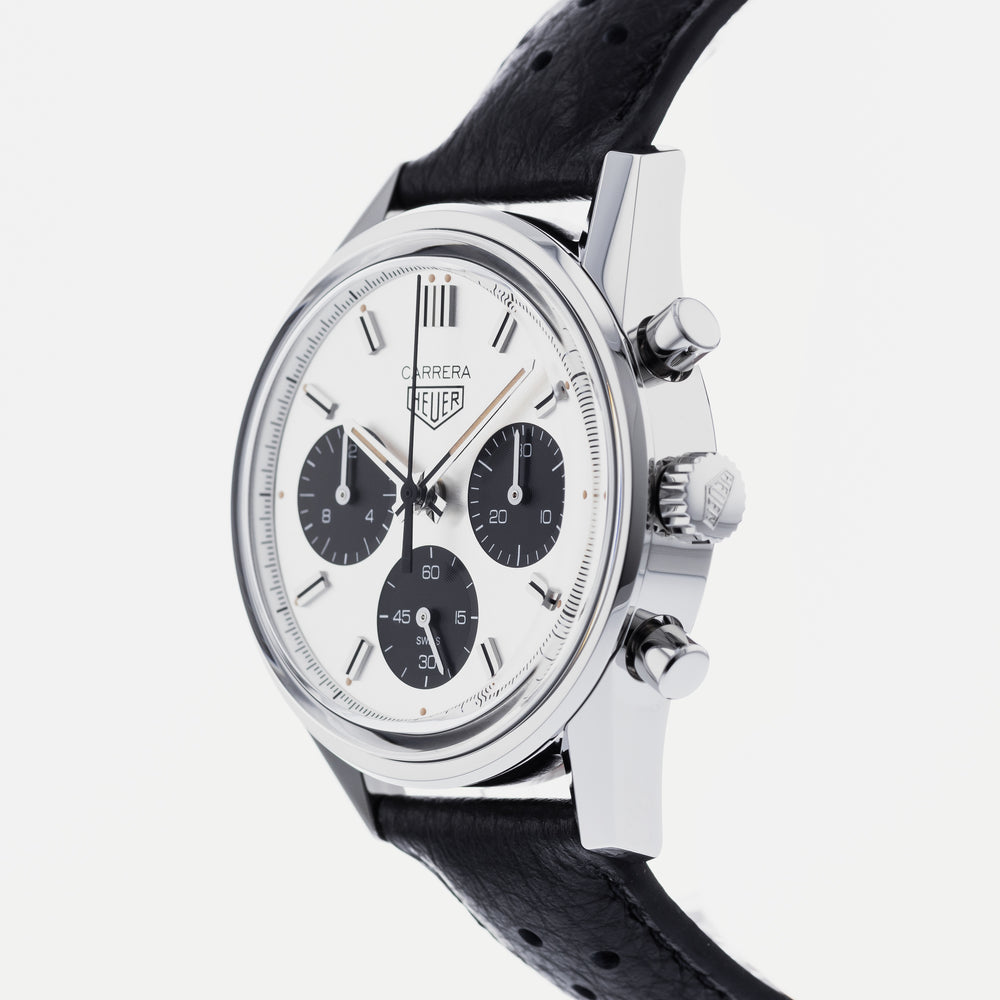 Buy Shop Tag Heuer Carrera Chronograph 60th Anniversary Silver Dial Black Leather Strap Watch for Men - CBK221H.FC8317 USA Online