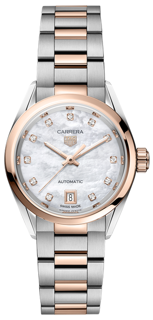 Buy Shop Tag Heuer Carrera Date Automatic Mother of Pearl Dial Two Tone Steel Strap Watch for Women - WBN2450.BD0569 USA Online