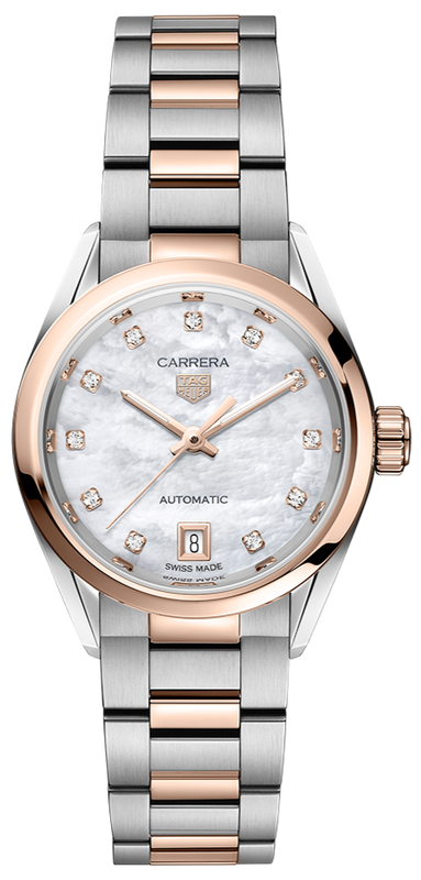 Buy Shop Tag Heuer Carrera Date Automatic Mother of Pearl Dial Two Tone Steel Strap Watch for Women - WBN2450.BD0569 USA Online