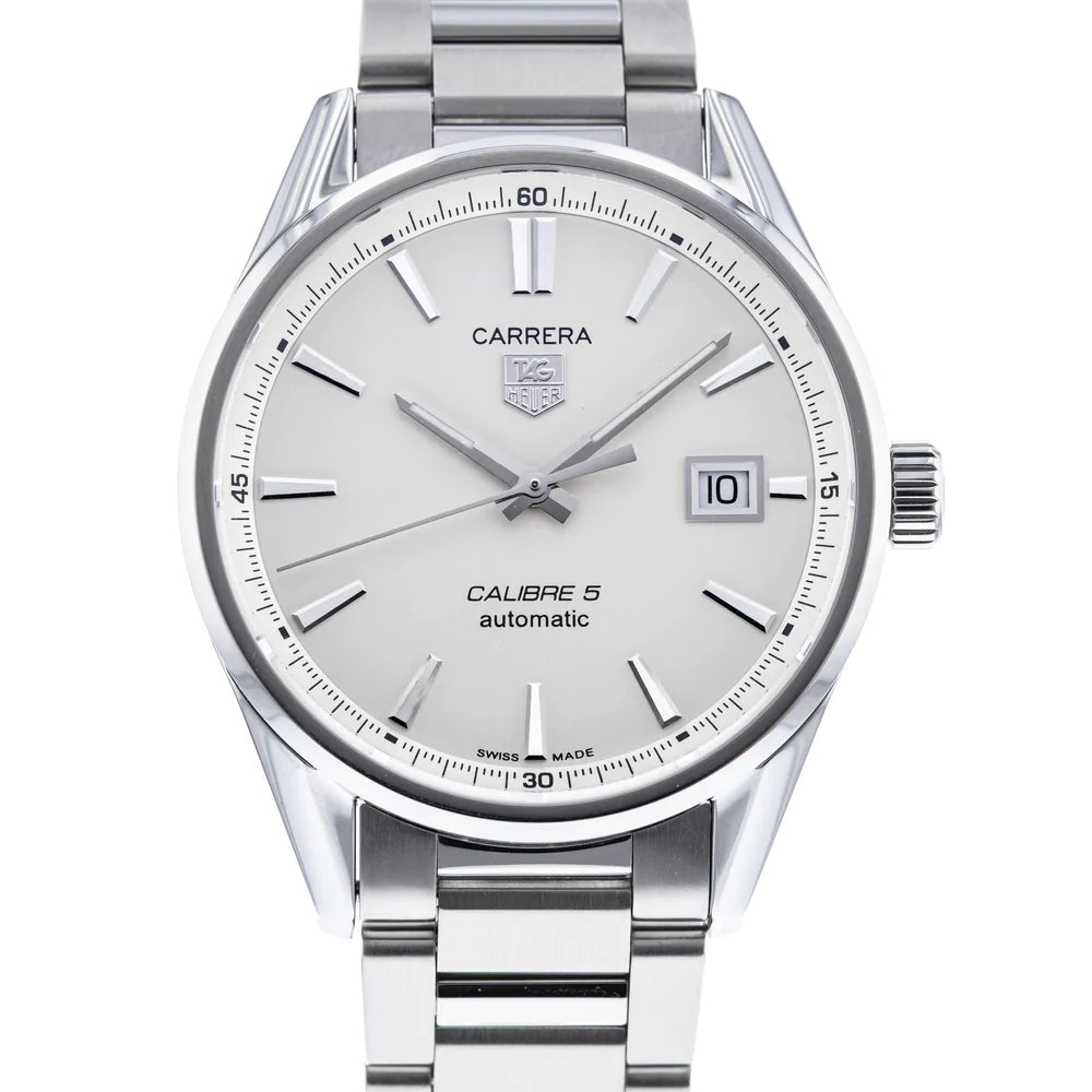 Buy Shop Tag Heuer Carrera Automatic Caliber 5 White Dial Silver Steel Strap Watch for Men - WAR211B.BA0782 USA Online