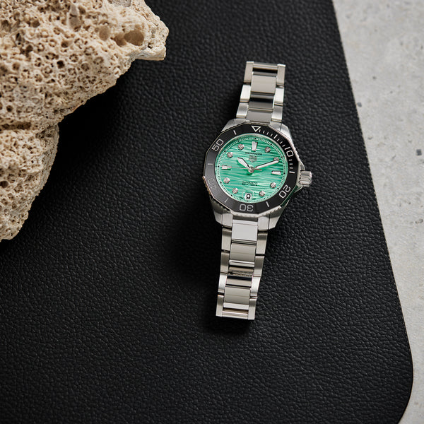 Buy Shop Tag Heuer Aquaracer Professional 300 Automatic Diamonds Green Dial Silver Steel Strap Watch for Women - WBP231K.BA0618 USA Online