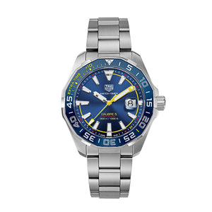 Buy Shop Tag Heuer Aquaracer Caliber 5 Match Timer Shinji Kagawa Edition Blue Dial Silver Steel Strap Watch for Men - WAY201H.BA0927 USA Online
