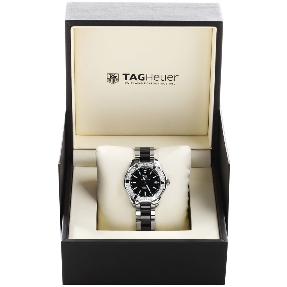 Buy Shop Tag Heuer Aquaracer Quartz Diamonds Black Dial Two Tone Steel Strap Watch for Men - WAY131E.BA0913 USA Online
