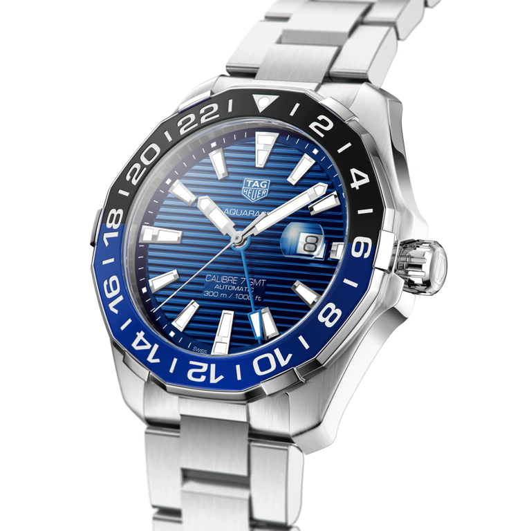 Buy Shop Tag Heuer Aquaracer GMT Calibre 6 Automatic Blue Dial Silver Steel Strap Watch for Men - WAY201T.BA0927 USA Online