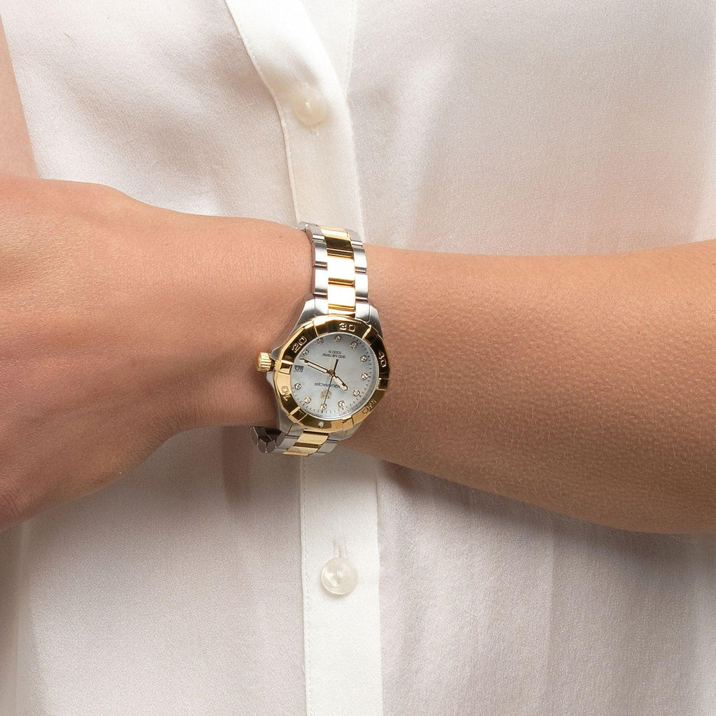 Buy Shop Tag Heuer Aquaracer White Mother of Pearl Dial Two Tone Steel Strap Watch for Women - WBD1322.BB0320 USA Online