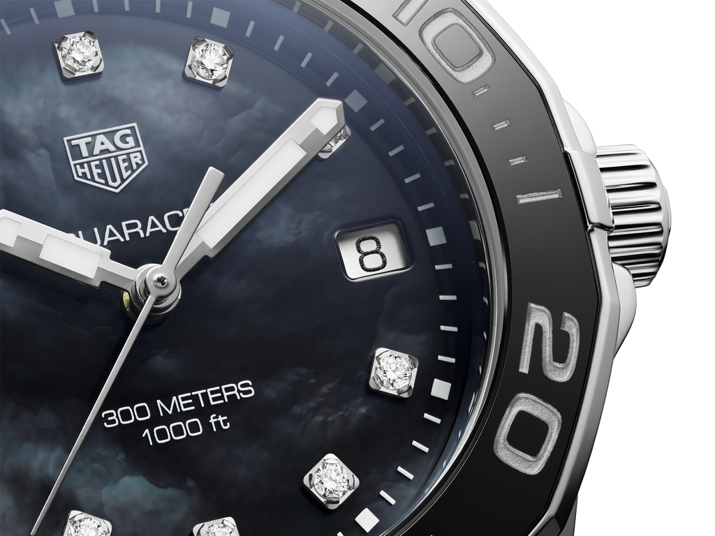 Buy Shop Tag Heuer Aquaracer Quartz Black Dial Silver Steel Strap Watch for Women - WAY131M.BA0748 USA Online