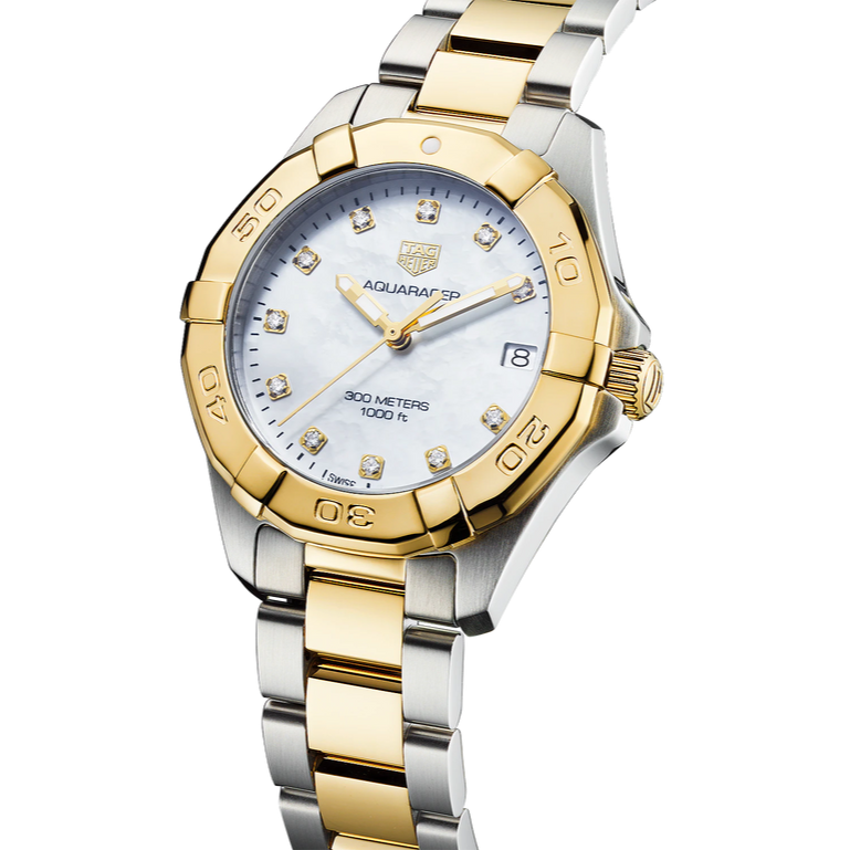 Buy Shop Tag Heuer Aquaracer White Mother of Pearl Dial Two Tone Steel Strap Watch for Women - WBD1322.BB0320 USA Online