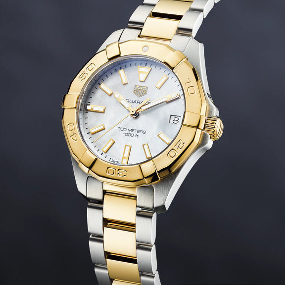 Buy Shop Tag Heuer Aquaracer Mother of Pearl Dial Two Tone Steel Strap Watch for Women - WBD1320.BB0320 USA Online