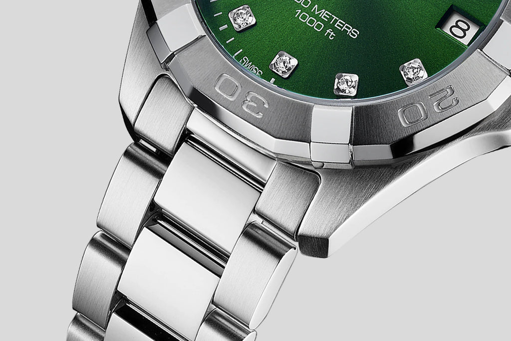 Buy Shop Tag Heuer Aquaracer Diamonds Emerald Green Dial Silver Steel Strap Watch for Women - WBD1316.BA0740 USA Online