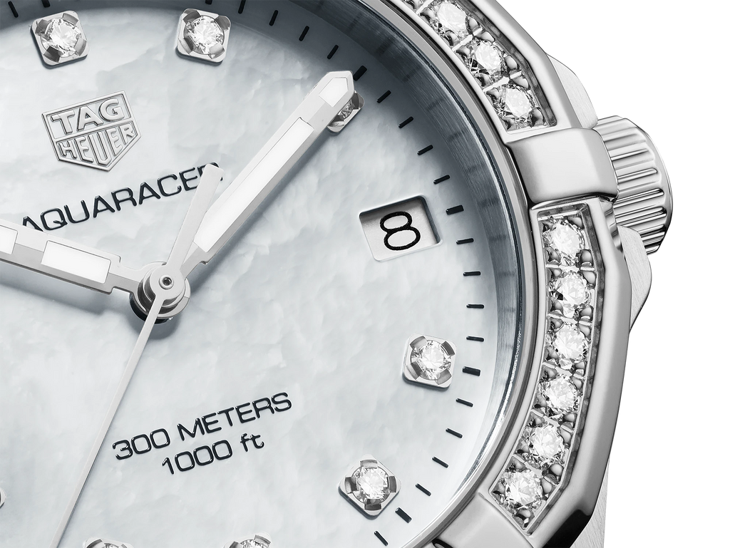 Buy Shop Tag Heuer Aquaracer Diamonds White Mother of Pearl Dial Silver Steel Strap Watch for Women - WBD1315.BA0740 USA Online