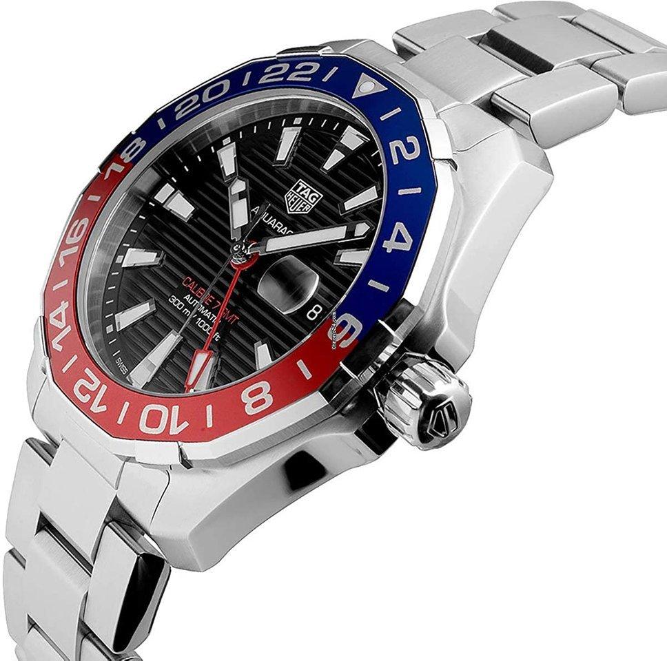 Buy Shop Tag Heuer Aquaracer GMT Caliber 7 Pepsi Black Dial Silver Steel Strap Watch for Men - WAY201F.BA0927 USA Online