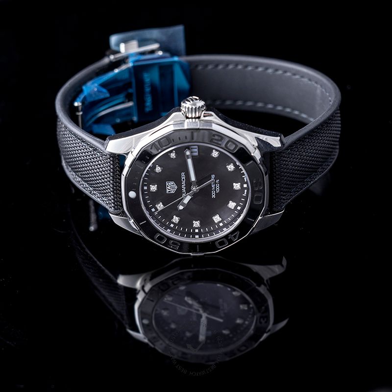 Buy Shop Tag Heuer Aquaracer Quartz Mother of Pearl Black Dial Black NATO Strap Watch for Women - WAY131M.FT6092 USA Online