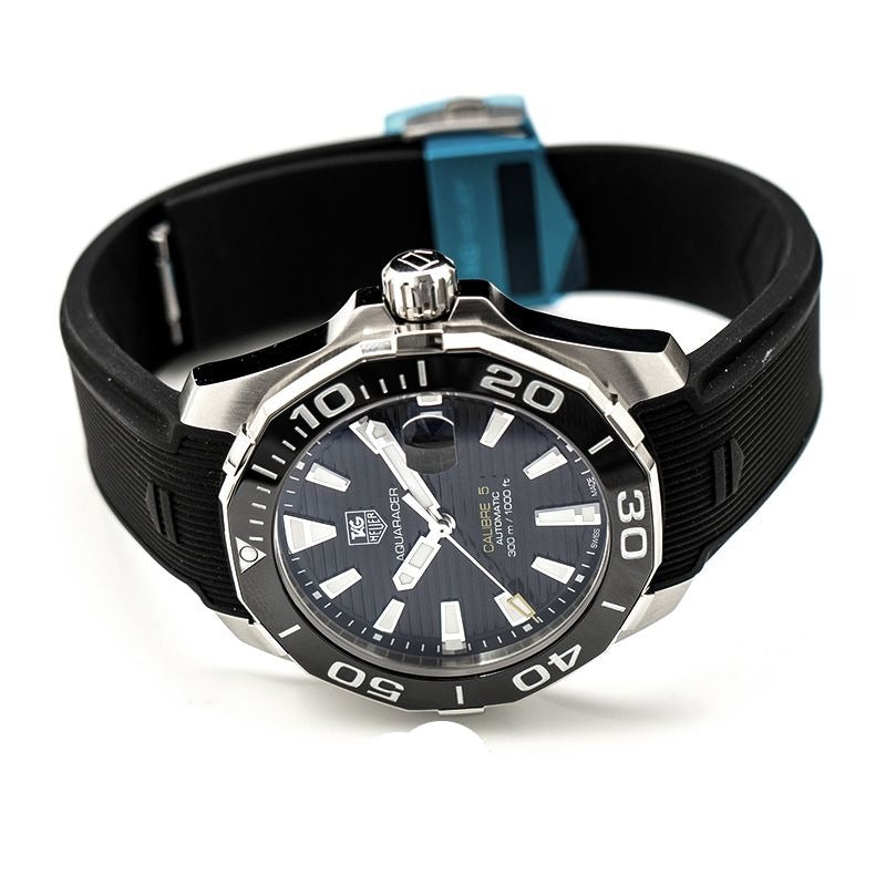 Buy Shop Tag Heuer Aquaracer Calibre 5 Automatic Black Dial Black Rubber Strap Watch for Men - WAY211A.FT6151 USA Online