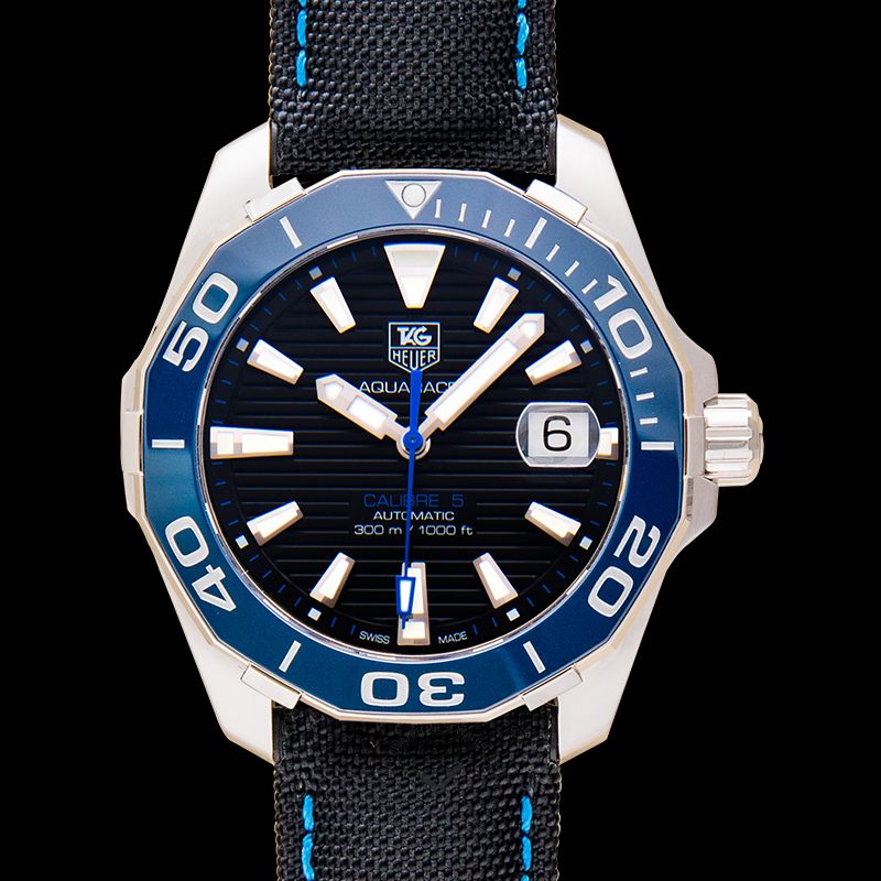 Buy Shop Tag Heuer Aquaracer Calibre 5 Automatic Black Dial Black Nylon Strap Watch for Men - WAY211B.FC6363 USA Online