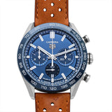 Buy Shop Tag Heuer Carrera Automatic Chronograph Blue Dial Brown Leather Strap Watch for Men - CBN2A1A.FC6537 USA Online