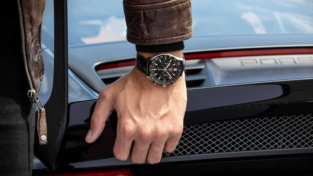 Buy Shop Tag Heuer Carrera Chronograph Black Dial Black Leather Strap Watch for Men - CBN2A5A.FC6481 USA Online