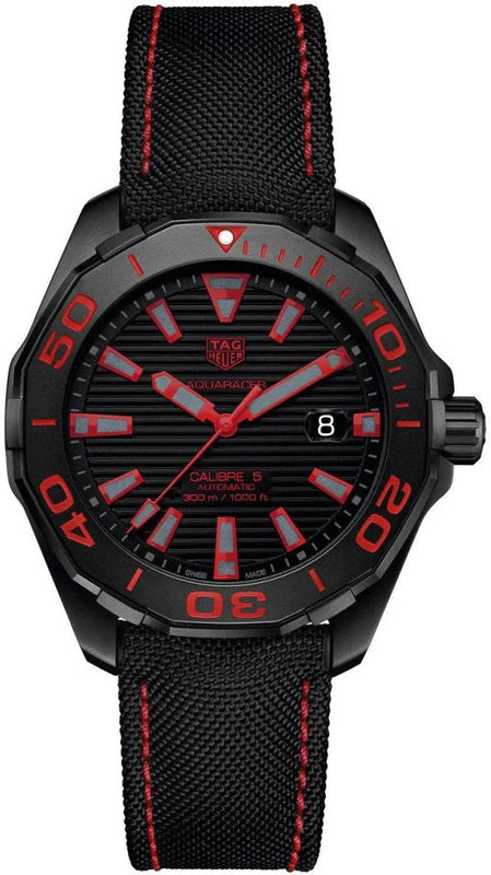 Buy Shop Tag Heuer Aquaracer Caliber 5 Black Dial Black Nylon Strap Watch for Men - WAY208A.FC6381 USA Online
