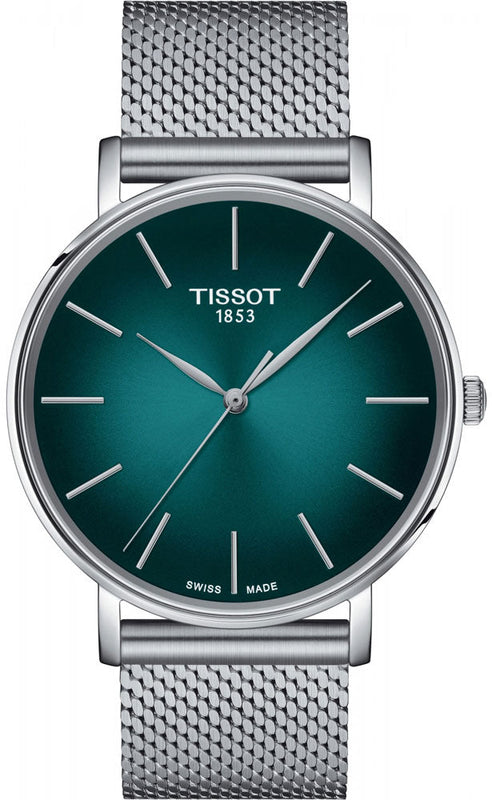 Buy Shop Tissot Everytime Gent Green Dial Silver Mesh Bracelet Watch for Men - T143.410.11.091.00 USA Online