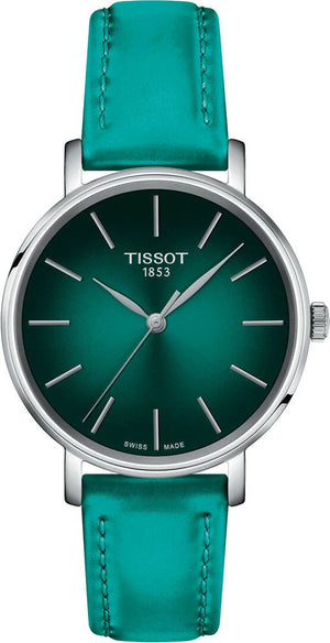 Buy Shop Tissot Everytime Lady Green Dial Green Leather Strap Watch for Women - T143.210.17.091.00 USA Online