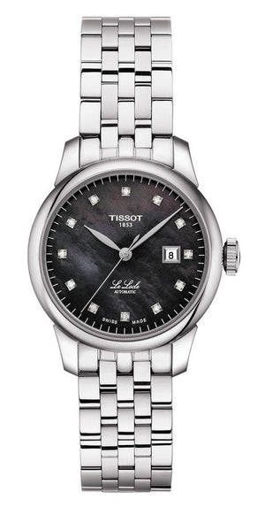 Buy Shop Tissot Le Locle Automatic Diamonds Mother of Pearl Black Dial Silver Steel Strap Watch For Women - T006.207.11.126.00 USA Online