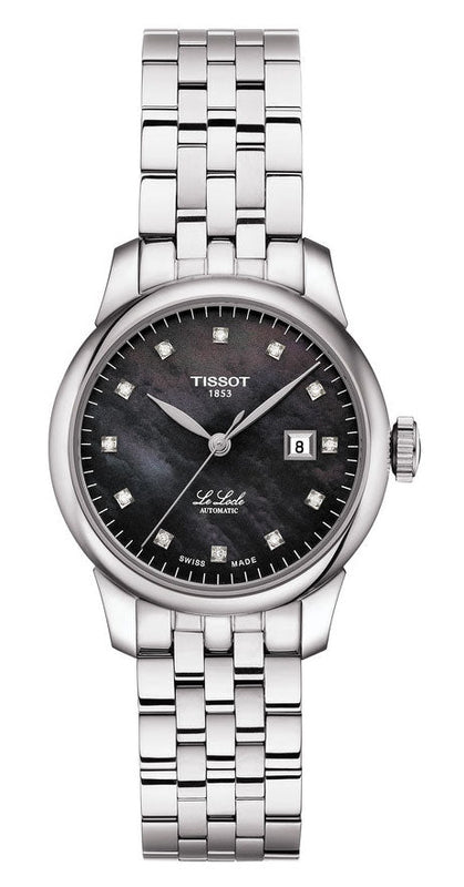 Buy Shop Tissot Le Locle Automatic Diamonds Mother of Pearl Black Dial Silver Steel Strap Watch For Women - T006.207.11.126.00 USA Online