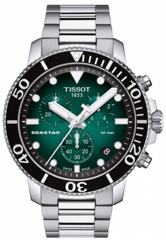 Buy Shop Tissot Seastar 1000 Chronograph Green Dial Silver Steel Strap Watch For Men - T120.417.11.091.01 USA Online