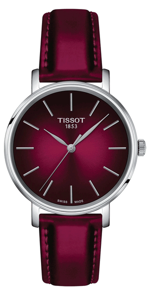 Buy Shop Tissot Everytime Lady Burgundy Dial Burgundy Leather Strap Watch for Women - T143.210.17.331.00 USA Online