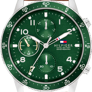 Buy Shop Tommy Hilfiger Jimmy Chronograph Green Dial Brown Leather Strap Watch For Men - 1791948 USA Online