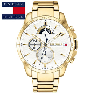 Buy Shop Tommy Hilfiger Iconic Quartz White Dial Gold Steel Strap Watch for Men - 1791538 USA Online