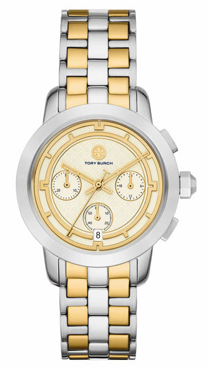 Buy Shop Tory Burch The Tory Chronograph White Dial Two Tone Steel Strap Watch for Women - TBW1052 USA Online