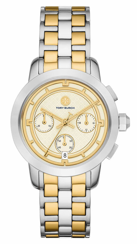 Buy Shop Tory Burch The Tory Chronograph White Dial Two Tone Steel Strap Watch for Women - TBW1052 USA Online
