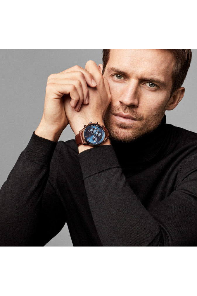 Buy Shop Hugo Boss Grand Prix Blue Dial Brown Leather Strap Watch for Men - 1513604 USA Online