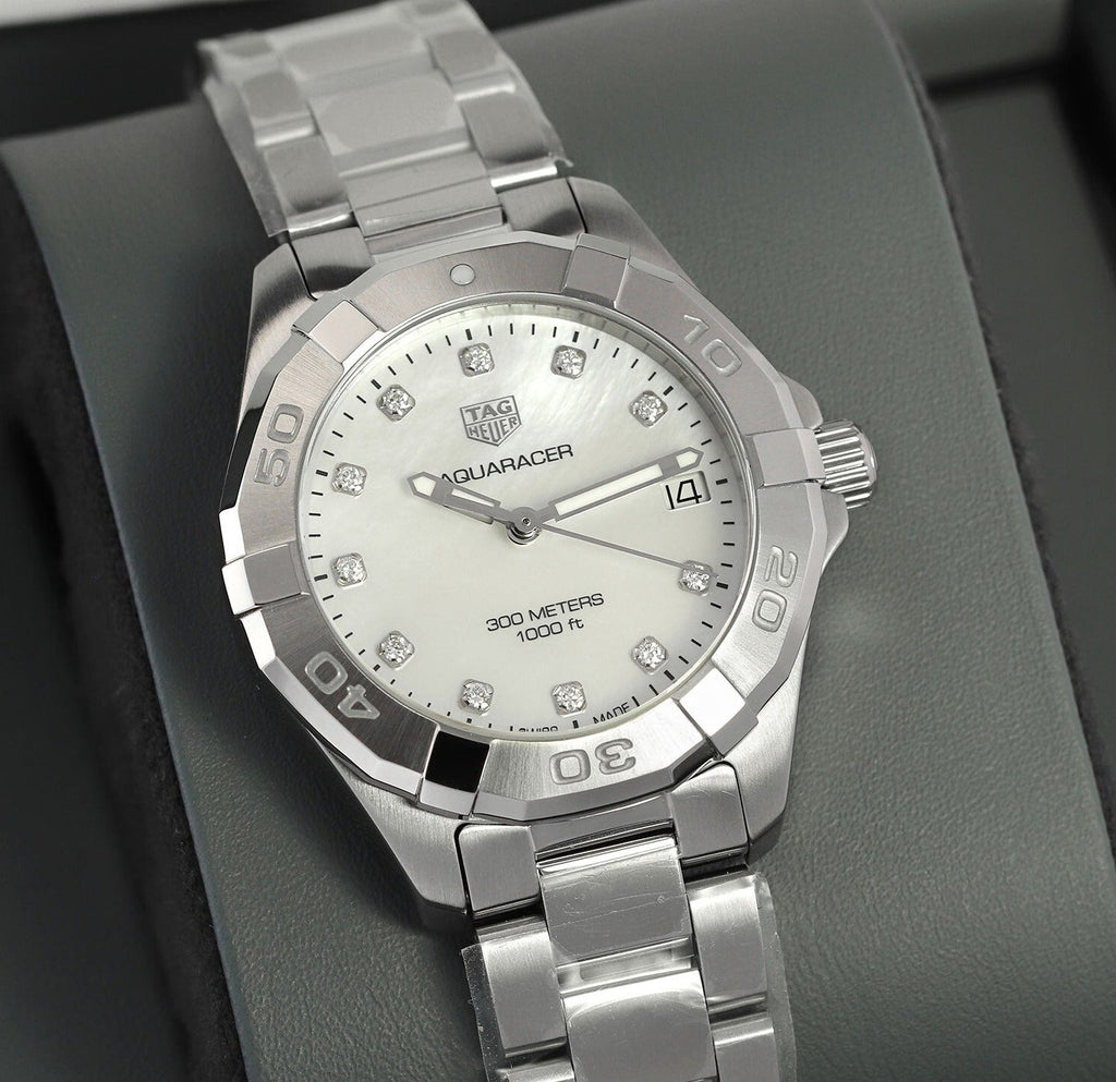 Buy Shop Tag Heuer Aquaracer Diamonds White Mother of Pearl Dial Silver Steel Strap Watch for Women - WBD1314.BA0740 USA Online