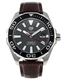 Buy Shop Tag Heuer Aquaracer Caliber 5 Black Dial Brown Leather Strap Watch for Men - WAY201M.FC6474 USA Online