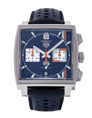 Buy Shop Tag Heuer Monaco Gulf Automatic Chronograph Blue Dial Blue Leather Strap Watch for Men - CBL2115.FC6494 USA Online