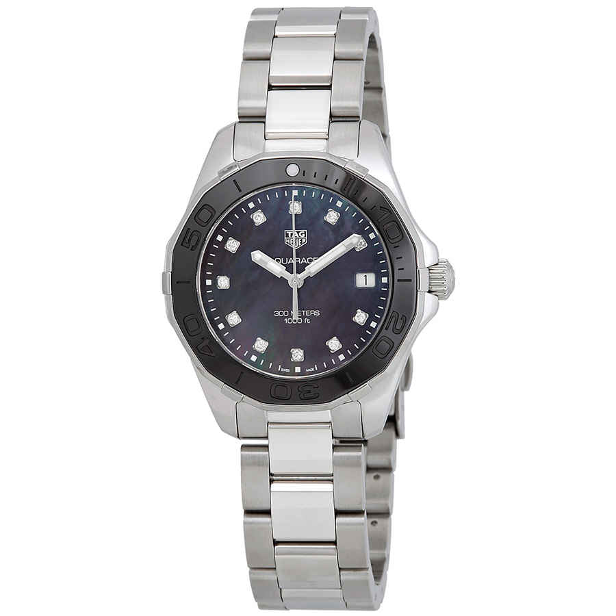 Buy Shop Tag Heuer Aquaracer Quartz Black Dial Silver Steel Strap Watch for Women - WAY131M.BA0748 USA Online