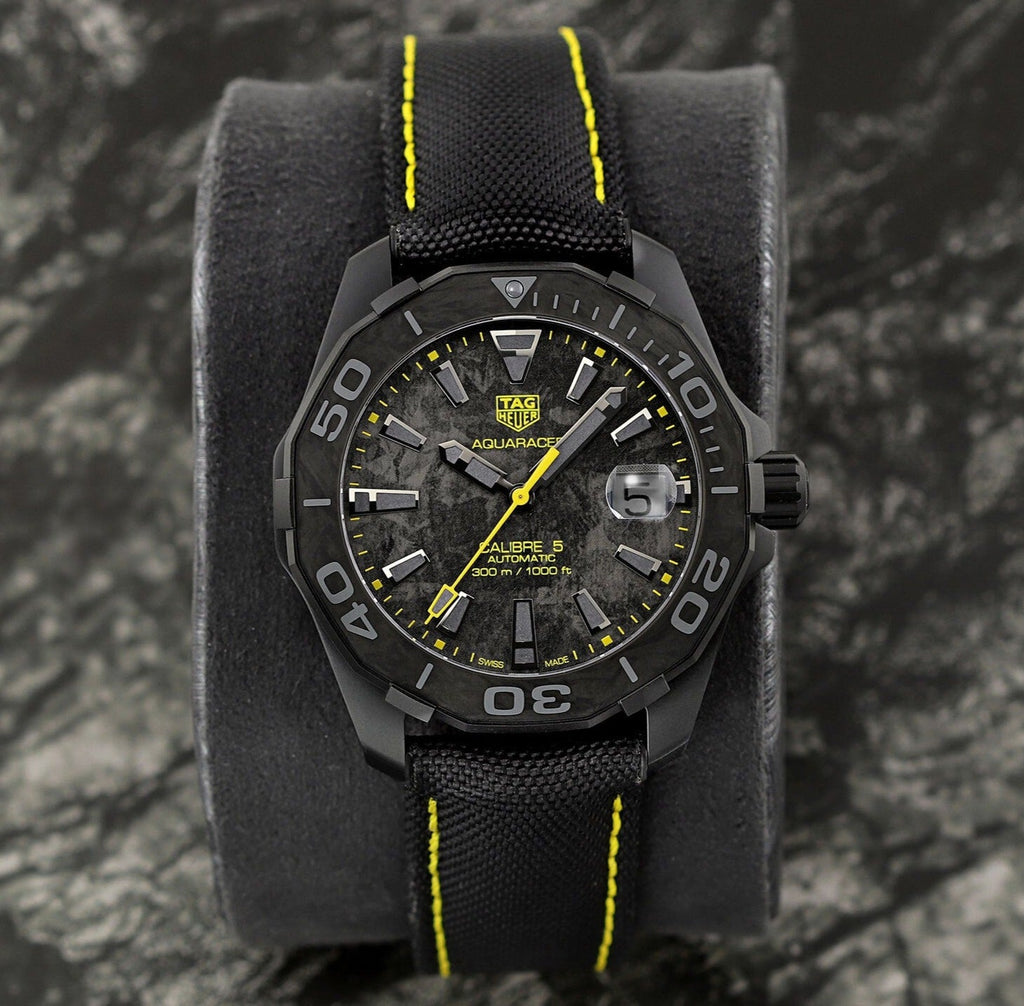 Buy Shop Tag Heuer Aquaracer Calibre 5 Black NATO Strap Carbon Dial Watch for Men - WBD218B.FC6446 USA Online