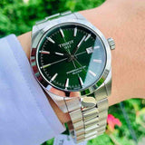 Buy Shop Tissot Gentleman Powermatic 80 Silicium Green Dial Silver Steel Strap Watch For Men - T127.407.11.091.01 USA Online