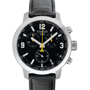 Buy Shop Tissot PRC 200 Chronograph Black Dial Black Leather Strap Watch For Men - T055.417.16.057.00 USA Online