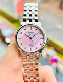 Tissot T Classic Carson Premium Mother of Pearl Pink Dial Silver Steel Strap Watch for Women - T122.210.11.159.00