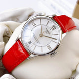 Buy Shop Tissot Chemin Des Tourelles Powermatic 80 Mother of Pearl White Dial Red Leather Strap Watch For Women - T099.207.16.118.00 USA Online