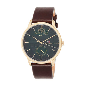 Buy Shop Tommy Hilfiger Hunter Green Dial Brown Leather Strap Watch for Men - 1791607 USA Online