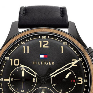 Buy Shop Tommy Hilfiger Asher Chronograph Black Dial Black Leather Strap Watch For Men - 1791854 USA Online