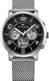 Buy Shop Tommy Hilfiger Chronograph Black Dial Silver Mesh Bracelet Watch for Men - 1791292 USA Online