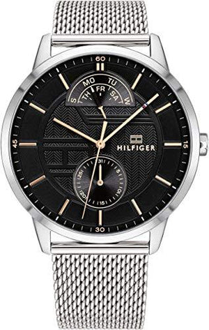 Buy Shop Tommy Hilfiger Hunter Quartz Black Dial Silver Steel Strap Watch for Men - 1791610 USA Online